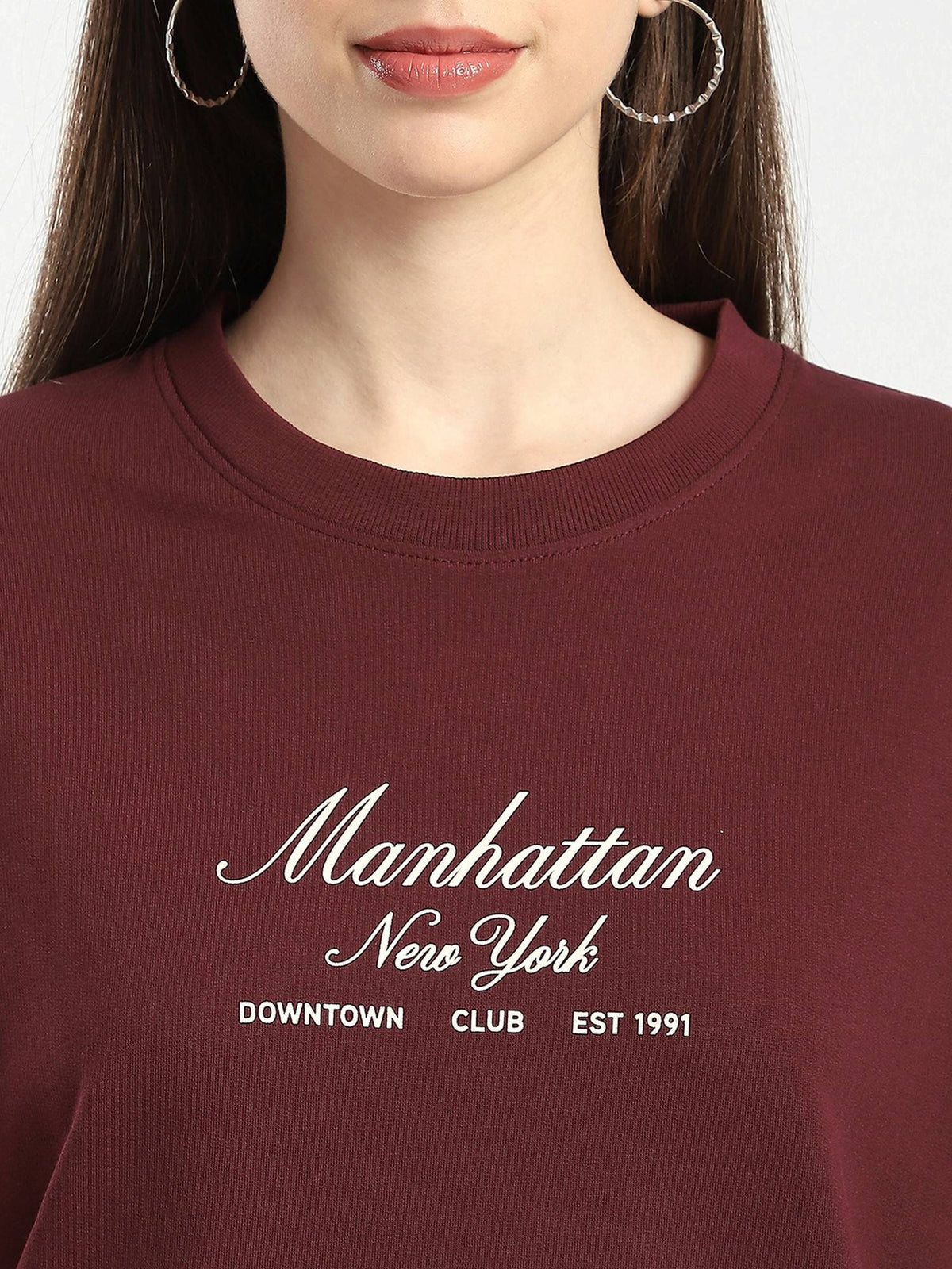Wine Cotton Regular Fit Women Sweatshirt | SS90 - view 4