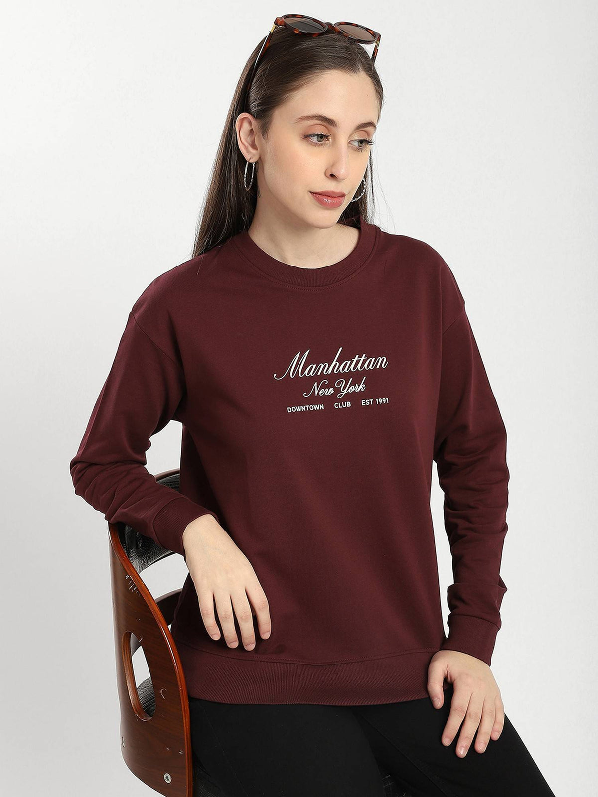 Wine Cotton Regular Fit Women Sweatshirt | SS90 - view 5