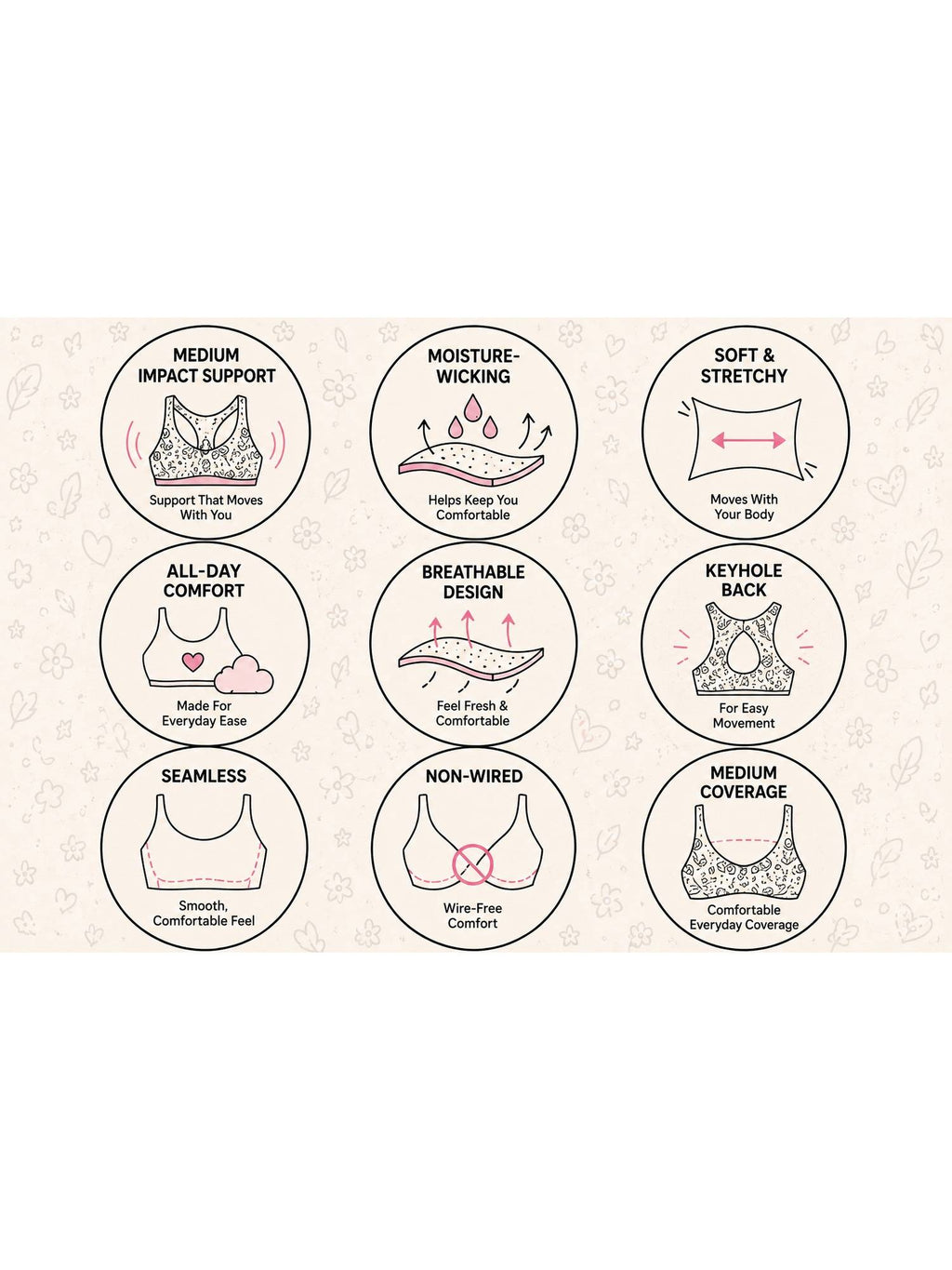 Medium Impact Sports Bra with Keyhole Back, Batik Black Print - | sb09 - view 3