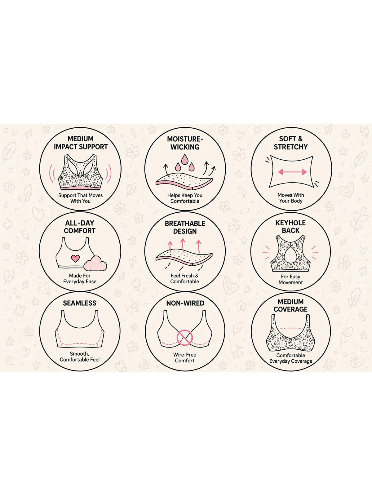 Medium Impact Sports Bra with Keyhole Back, Batik Black Print - | sb09 - view 3