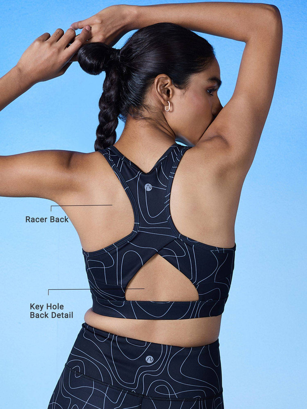 All Day On Trend Sports Bra With Keyhole Back, Doodle Black Print - | sb09 - view 2