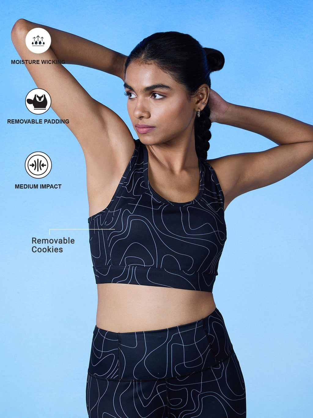 All Day On Trend Sports Bra With Keyhole Back, Doodle Black Print - | sb09 - view 4