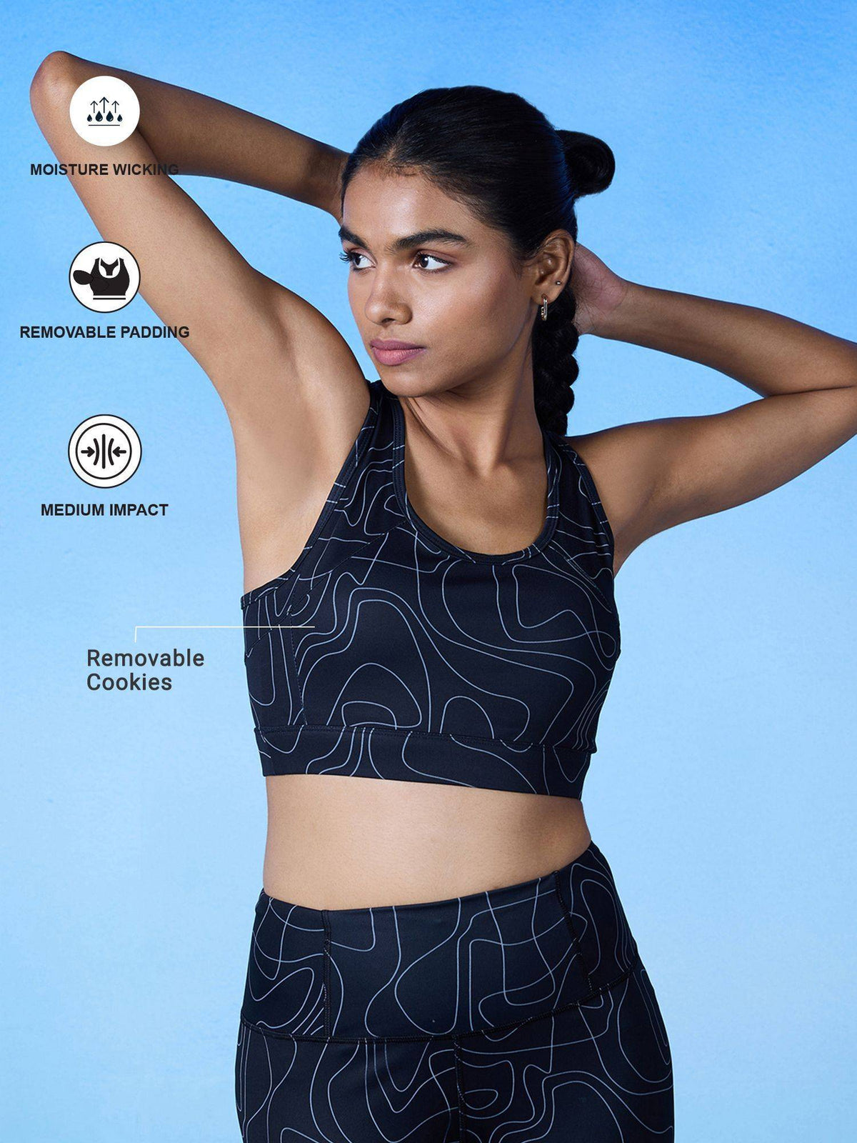 All Day On Trend Sports Bra With Keyhole Back, Doodle Black Print - | sb09 - view 4