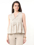 Beige Gretchen Printed Peplum Top | pt51 - view 1