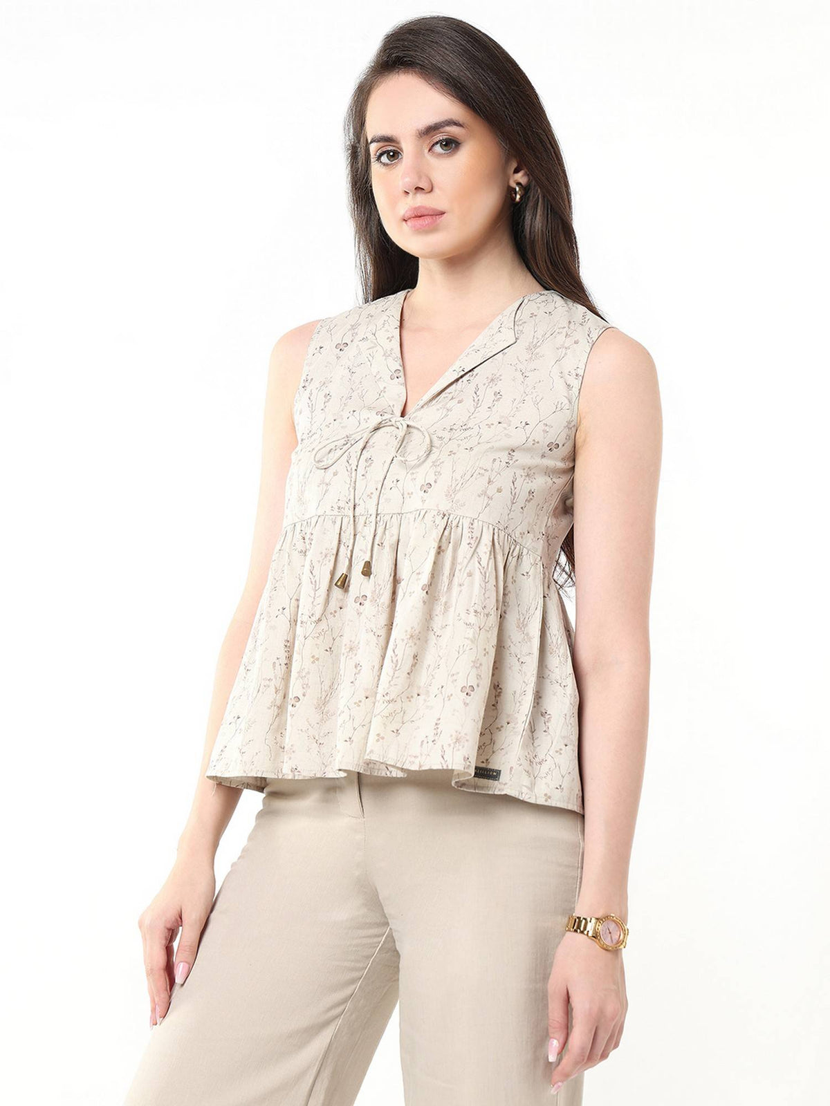 Beige Gretchen Printed Peplum Top | pt51 - view 3
