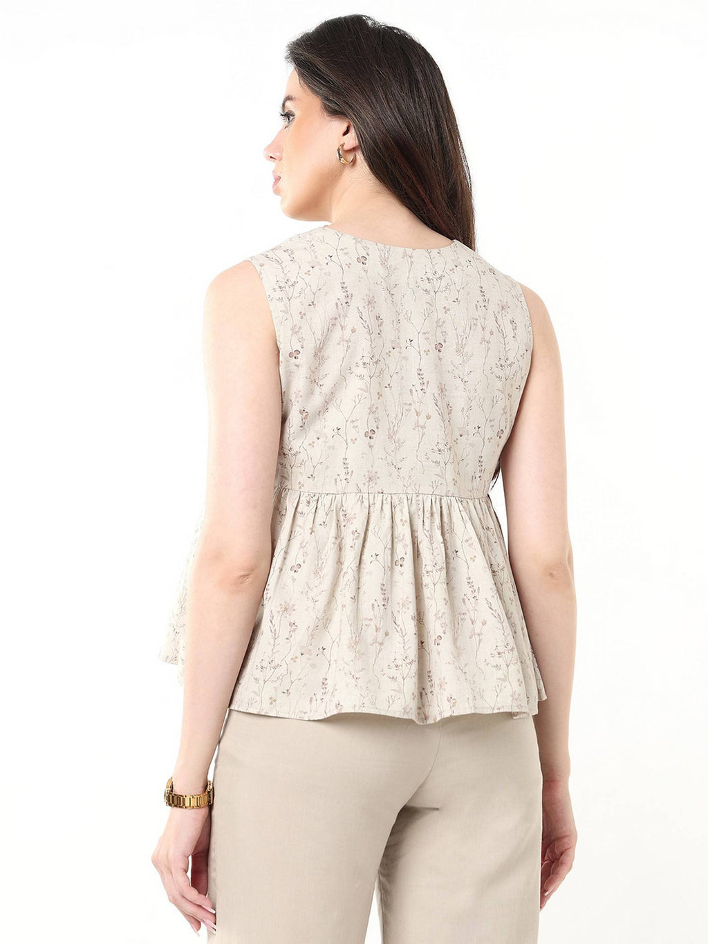 Beige Gretchen Printed Peplum Top | pt51 - view 5