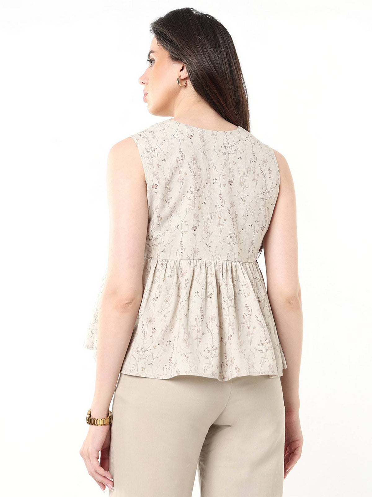 Beige Gretchen Printed Peplum Top | pt51 - view 5