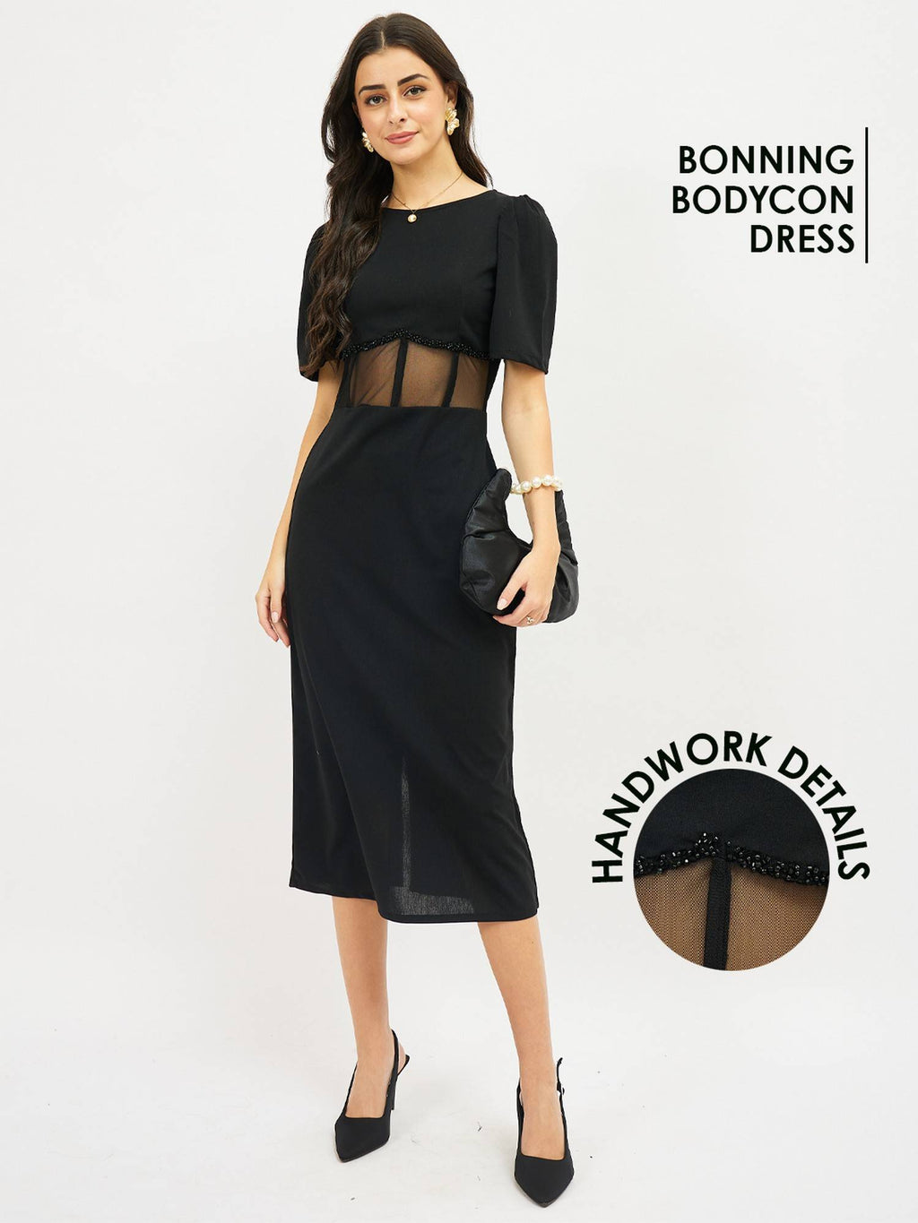 Embroidered Corset Black Dress | D56 - view 1