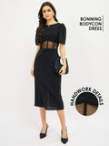Embroidered Corset Black Dress | D56 - view 1