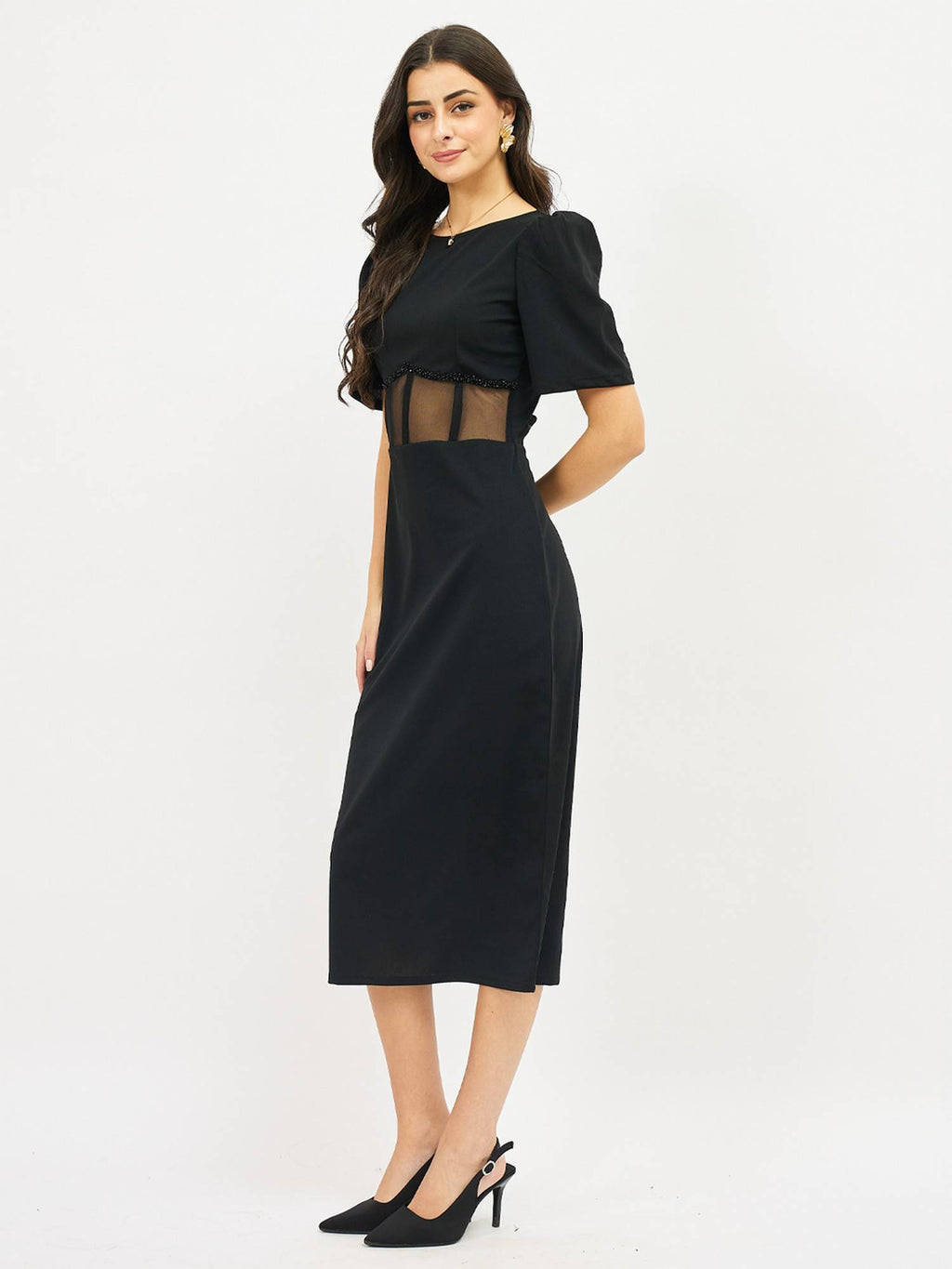 Embroidered Corset Black Dress | D56 - view 3