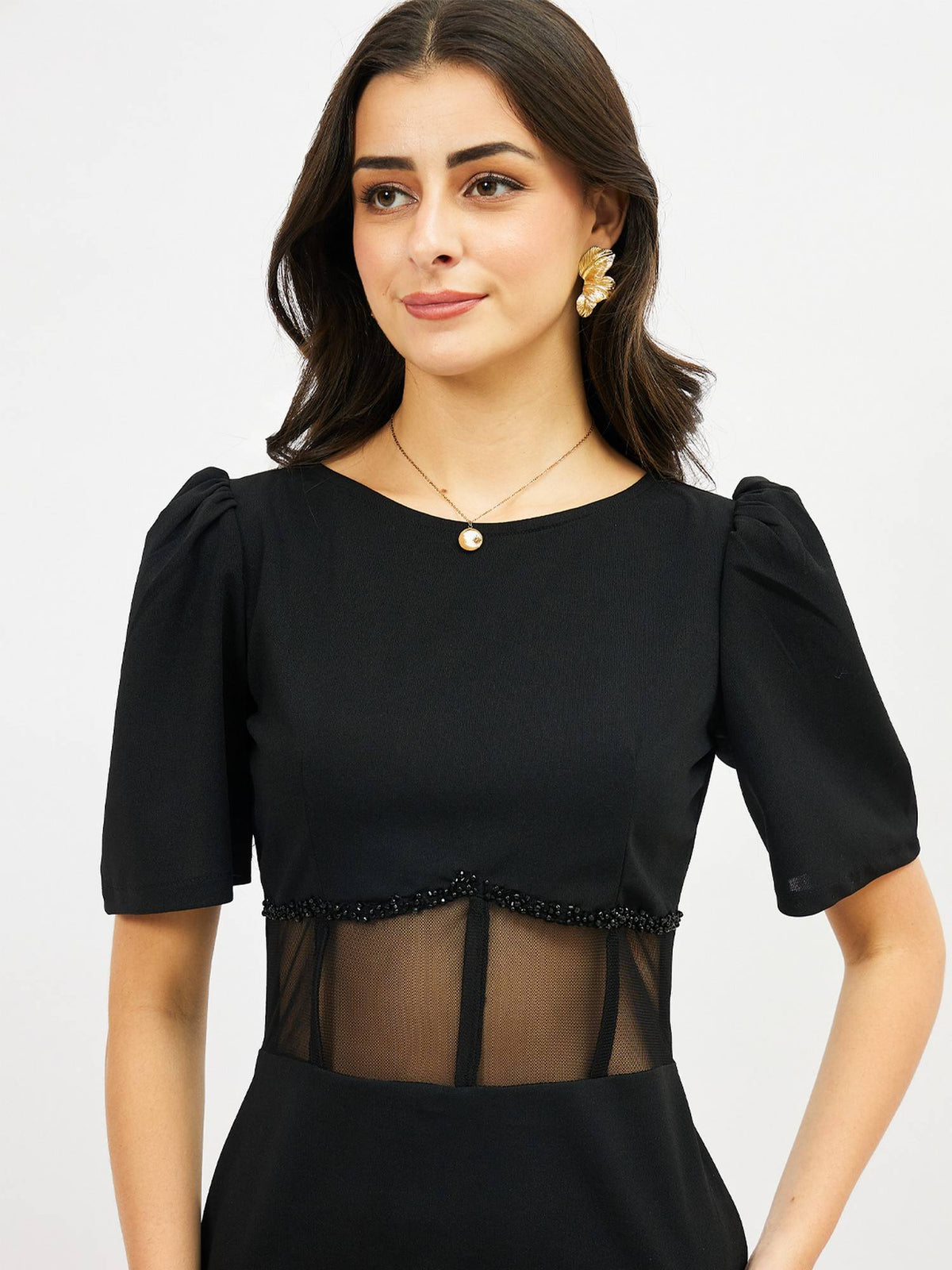 Embroidered Corset Black Dress | D56 - view 4