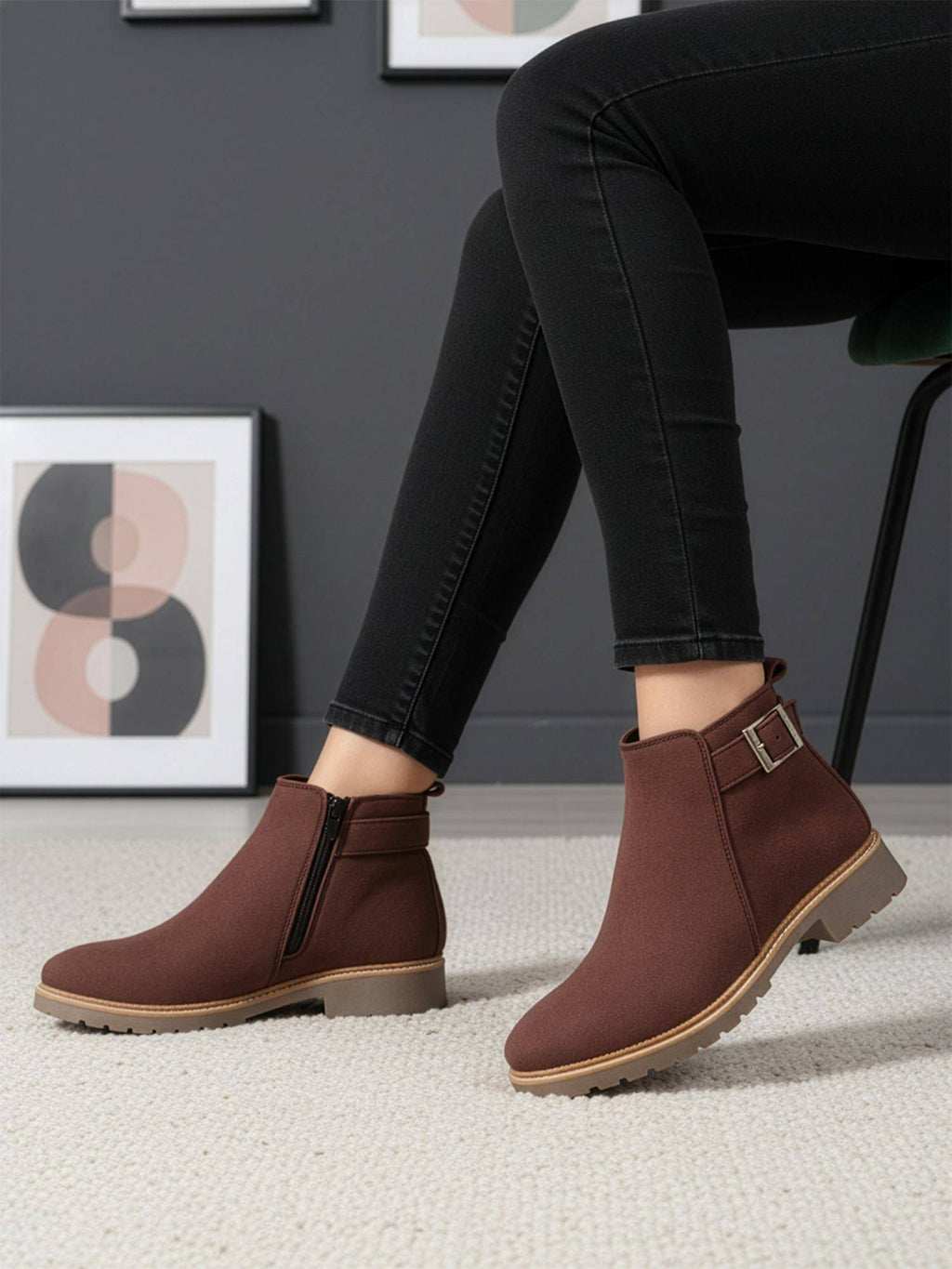 Women Dark Brown Buckled Boots | BT61 - view 1