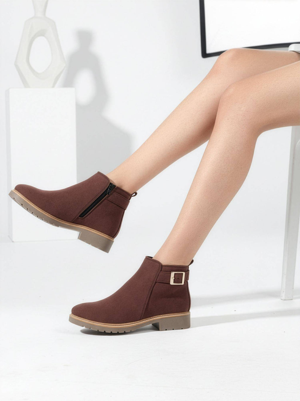 Women Dark Brown Buckled Boots | BT61 - view 2