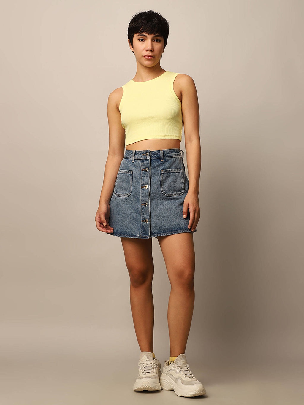 Yellow Ribbed Cropped Tank Top | TT98 - view 2