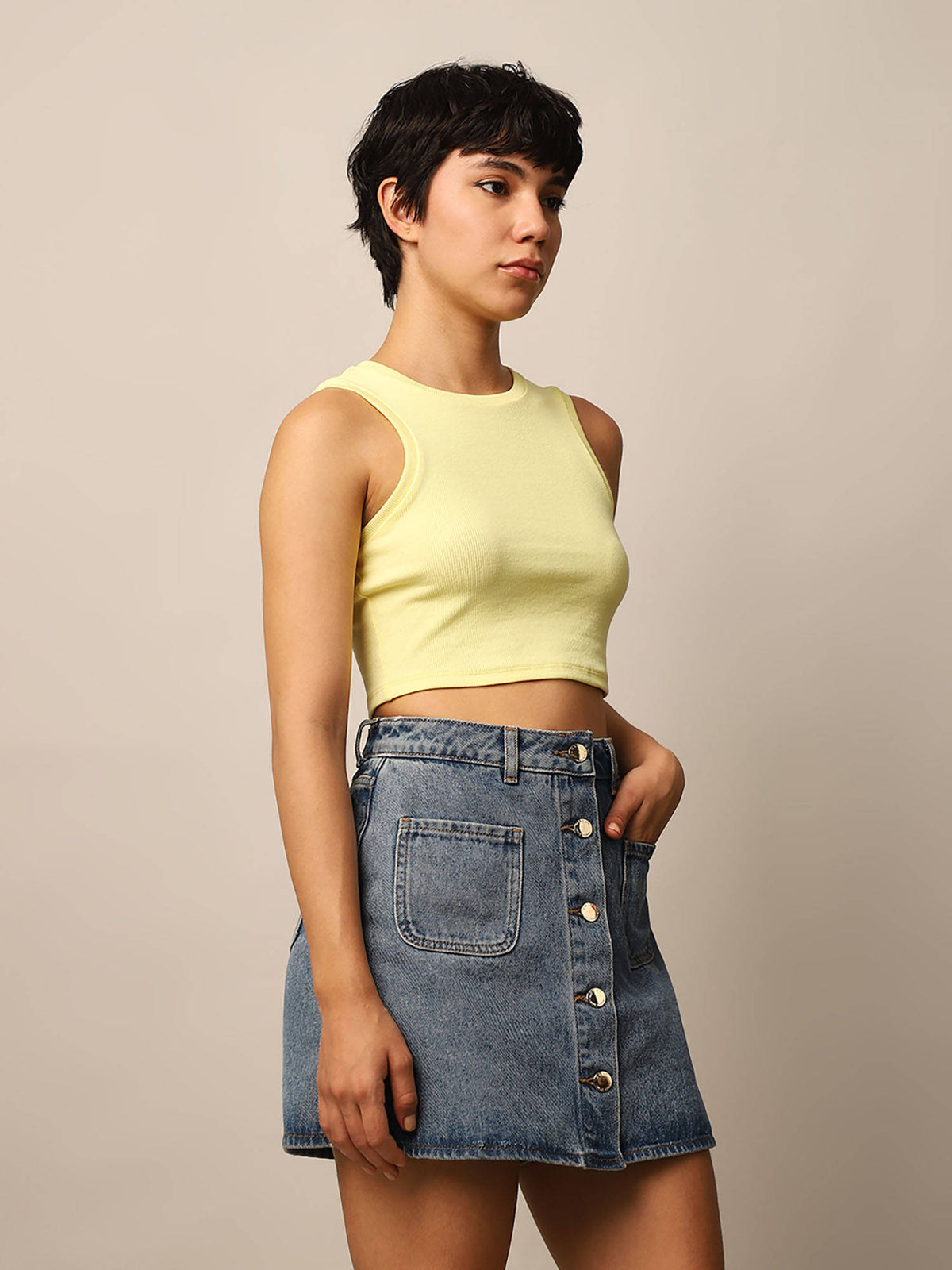 Yellow Ribbed Cropped Tank Top | TT98 - view 4
