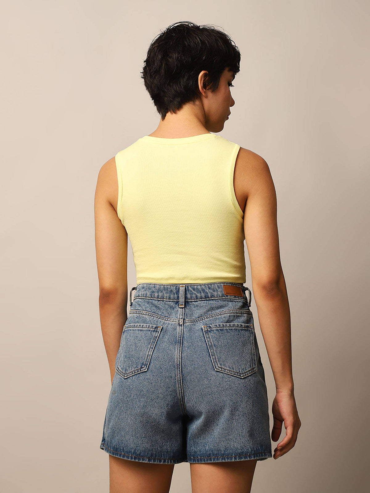 Yellow Ribbed Cropped Tank Top | TT98 - view 5