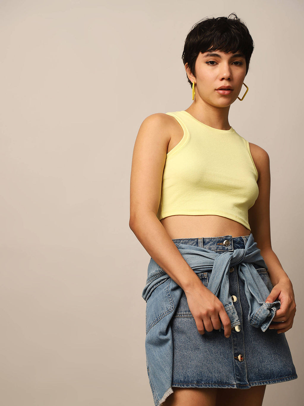 Yellow Ribbed Cropped Tank Top | TT98 - view 7
