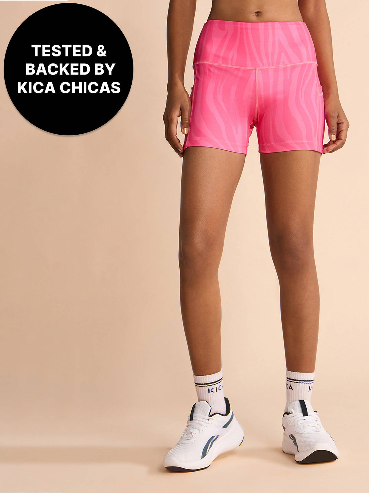 High-Waisted Workout Booty Shorts with Pockets in KICASKN™ Fabric KIC403-Pink Printed - view 1