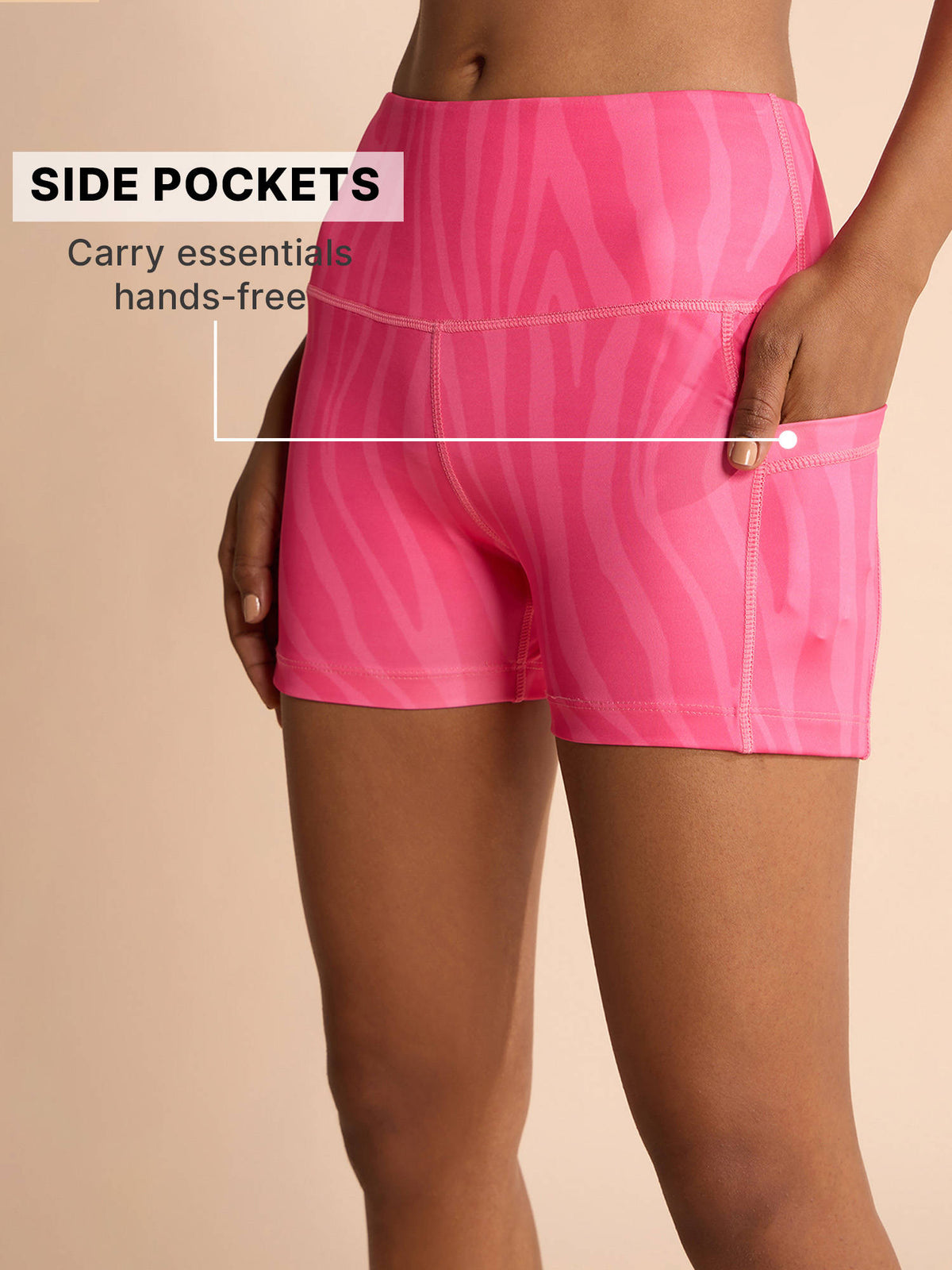 High-Waisted Workout Booty Shorts with Pockets in KICASKN™ Fabric KIC403-Pink Printed - view 3