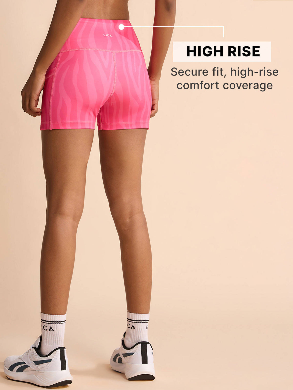 High-Waisted Workout Booty Shorts with Pockets in KICASKN™ Fabric KIC403-Pink Printed - view 4