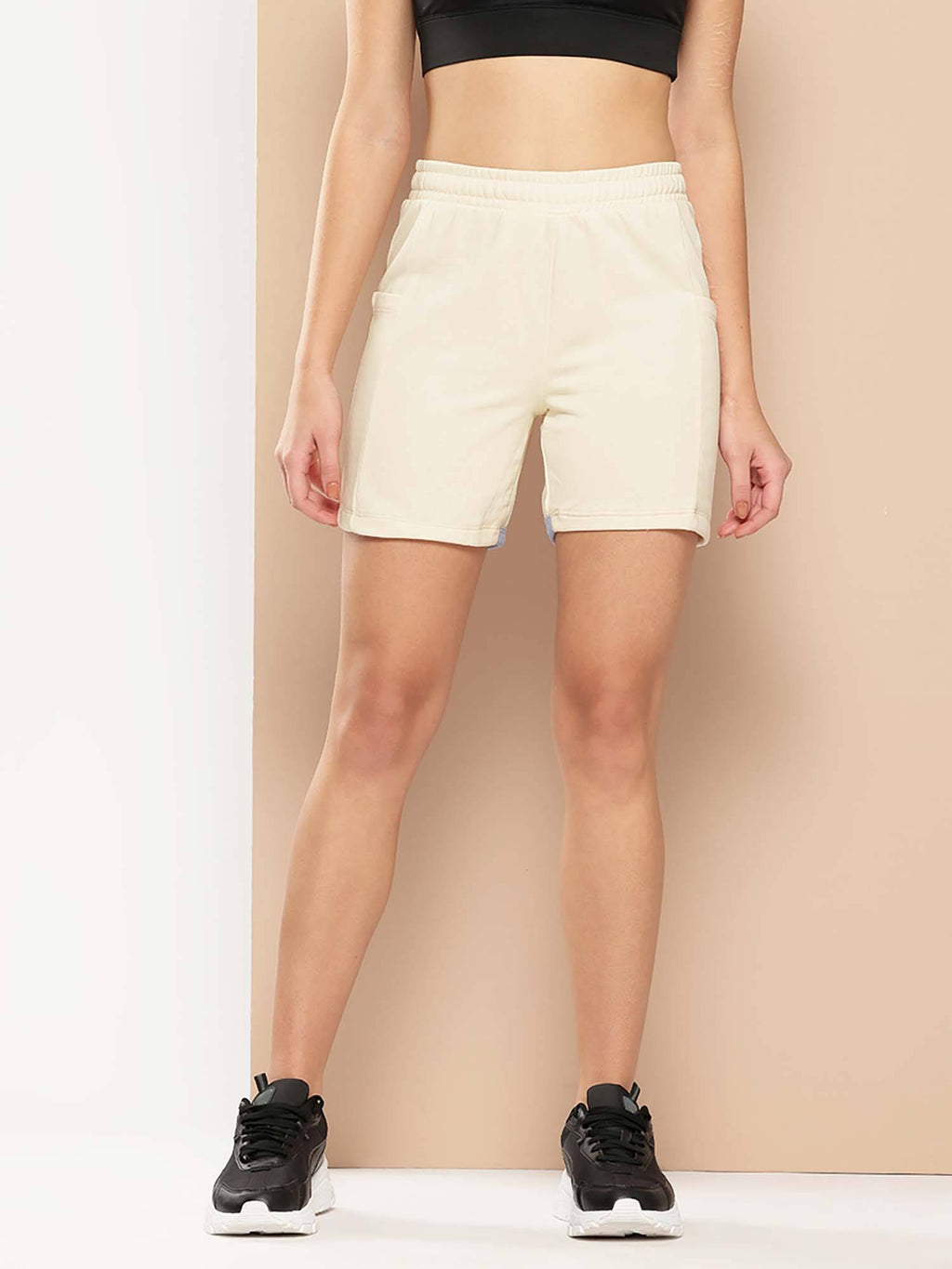 Women Off White Solid Shorts - view 1