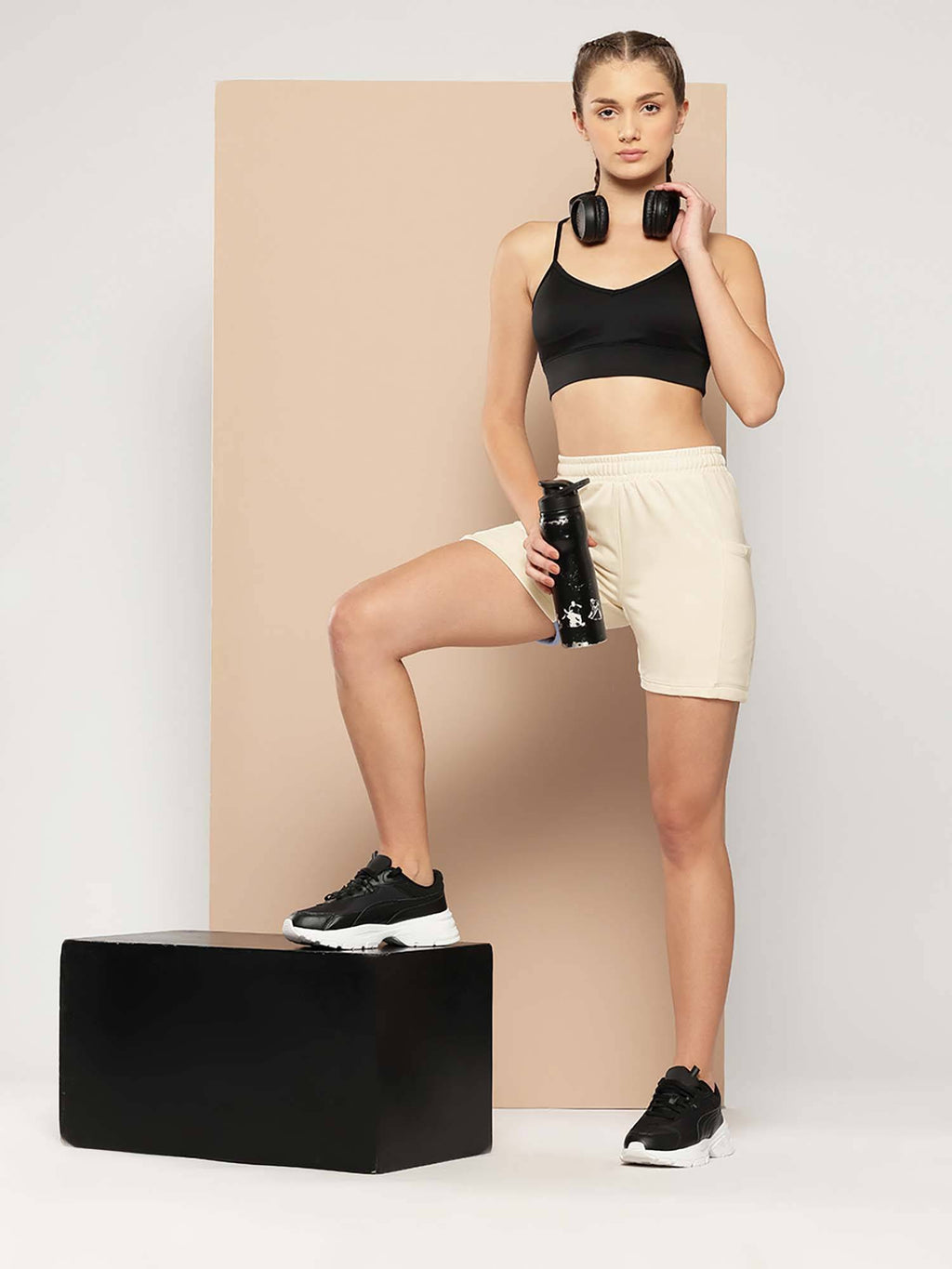 Women Off White Solid Shorts - view 4