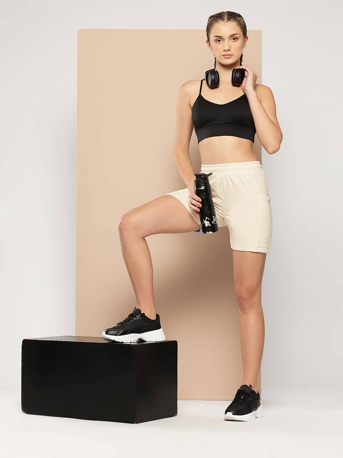 Women Off White Solid Shorts - view 4