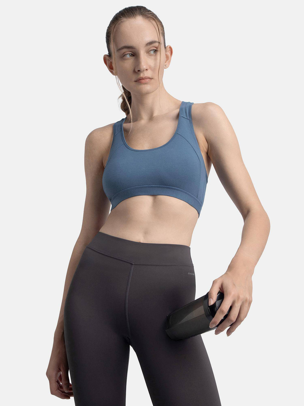 1380 Wirefree Padded Cotton Elastane Active Bra - Black | sb09 - view 34