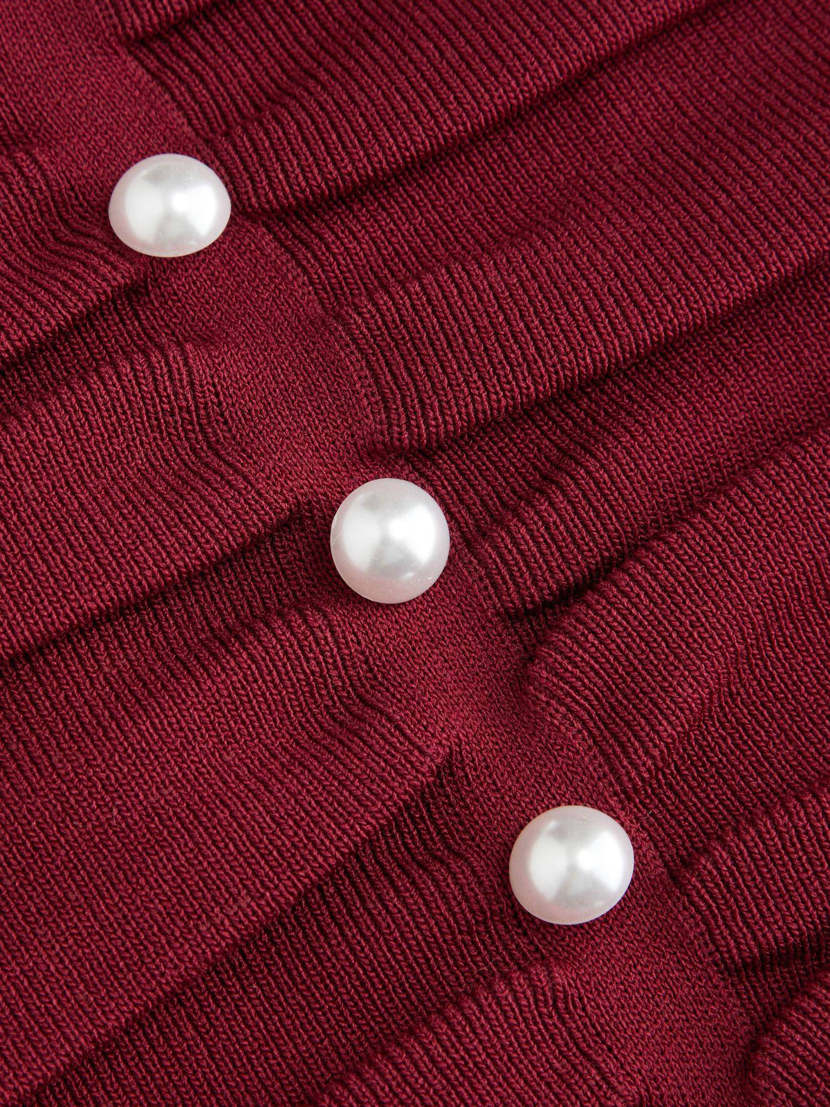 Maroon Faux Pearl Split Ruched Knit Crop Top | CT61 - view 3
