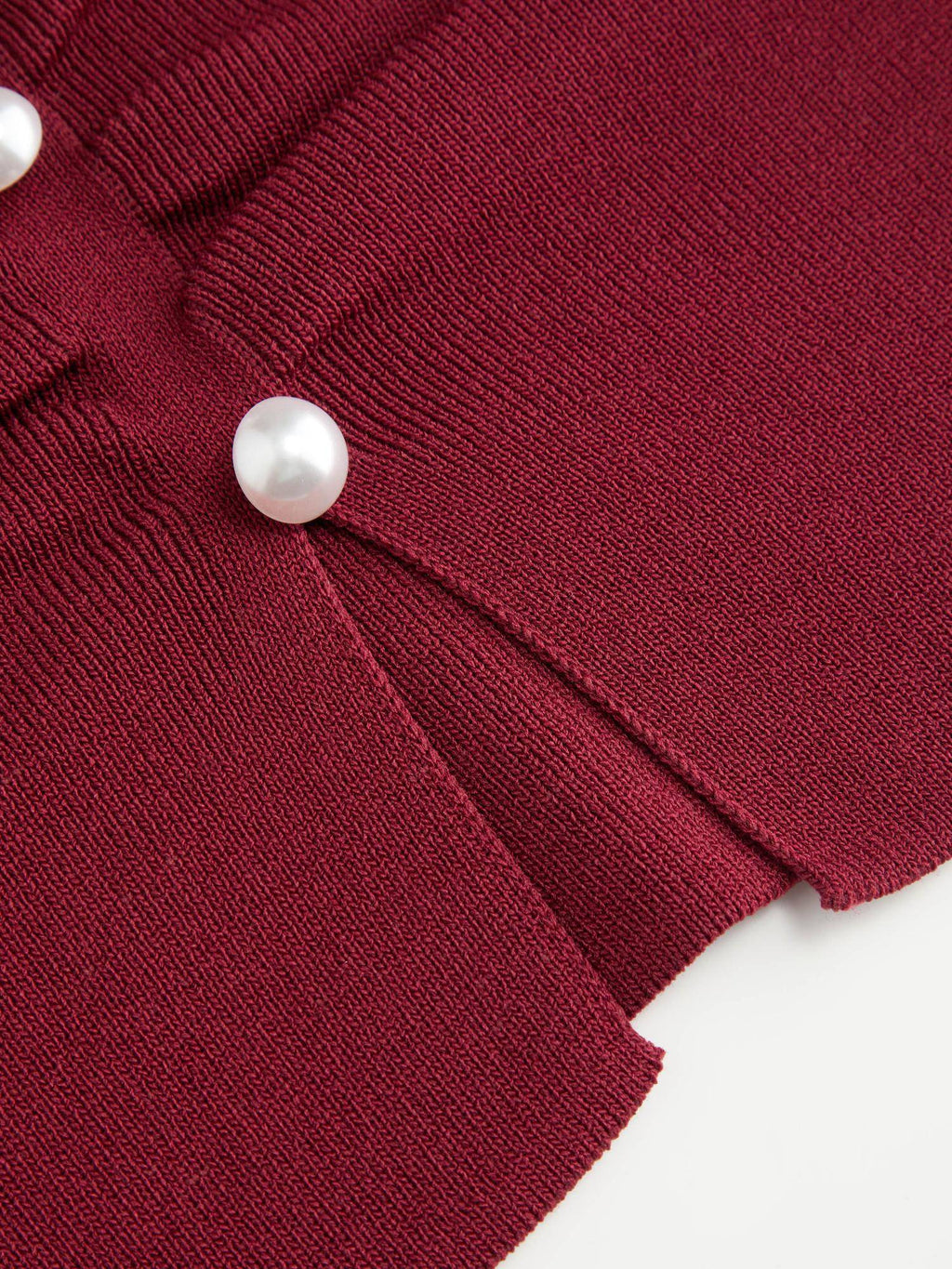 Maroon Faux Pearl Split Ruched Knit Crop Top | CT61 - view 4