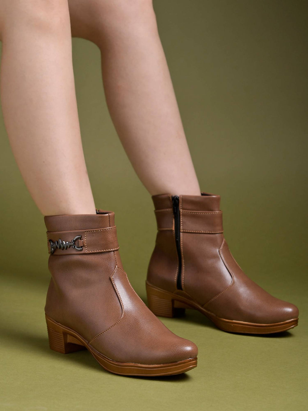 Smart Casual Side Buckle Detailed Tan Boots | BT61 - view 1