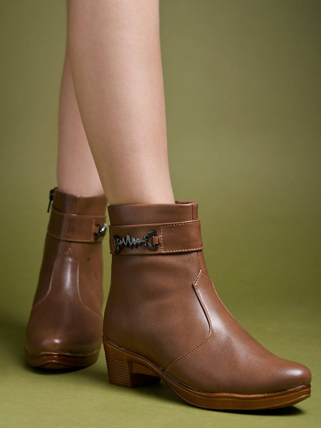Smart Casual Side Buckle Detailed Tan Boots | BT61 - view 3