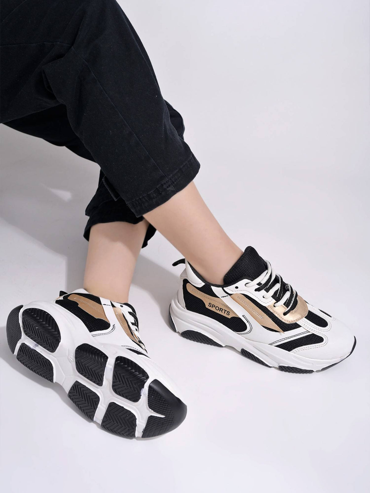 Smart Casual Comfortable Black & Gold Sneakers | SN09 - view 5
