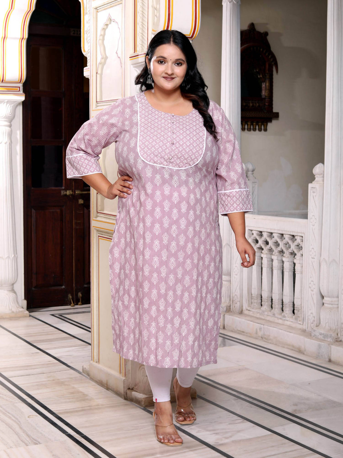 Women Plus Size Round Neck Kurta -Purple | KDG - view 1