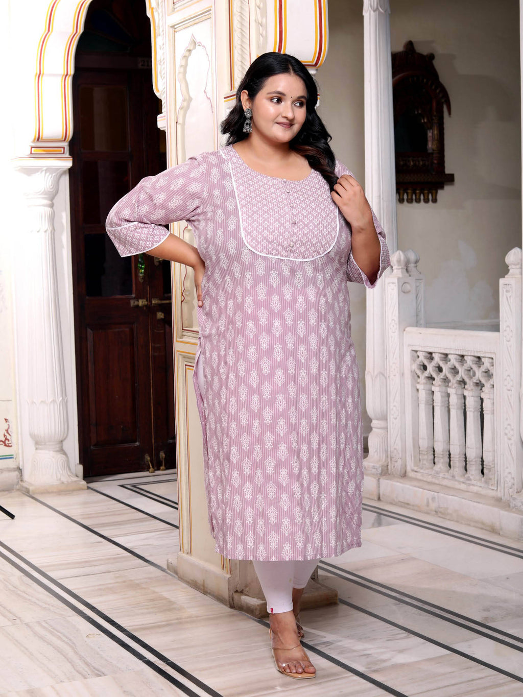 Women Plus Size Round Neck Kurta -Purple | FY93 - view 3