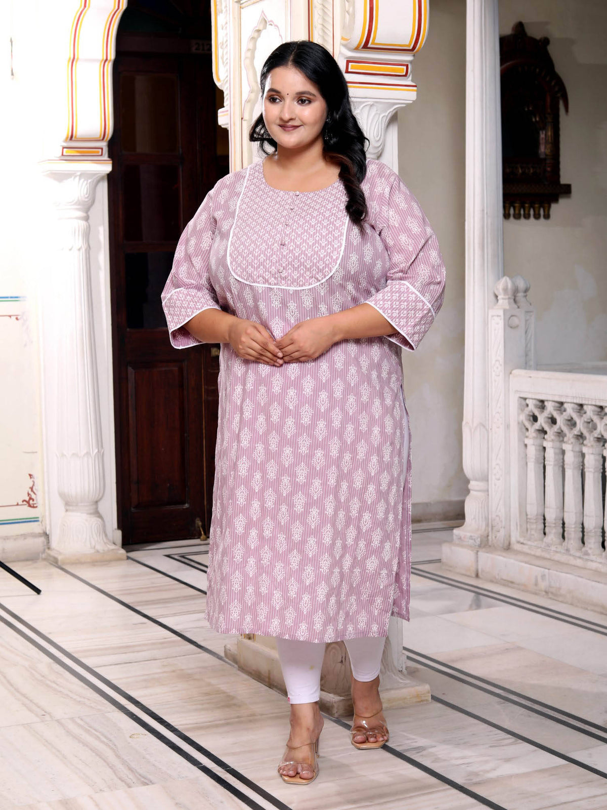 Women Plus Size Round Neck Kurta -Purple | KDG - view 4