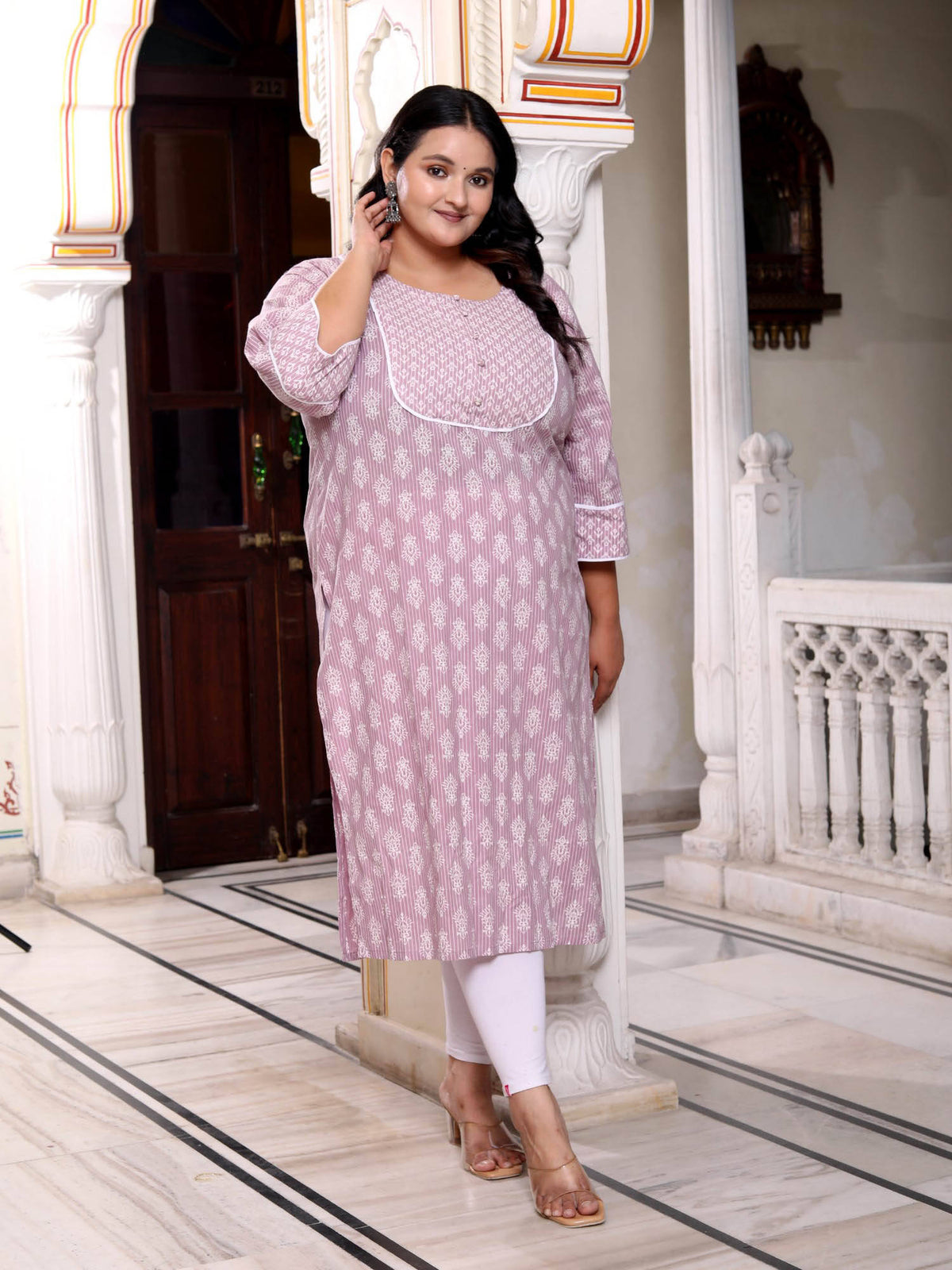 Women Plus Size Round Neck Kurta -Purple | FY93 - view 7