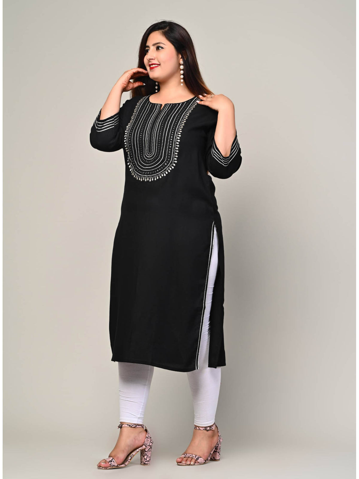 Women Plus Size Round Neck Kurta -Yellow | KDG - view 12