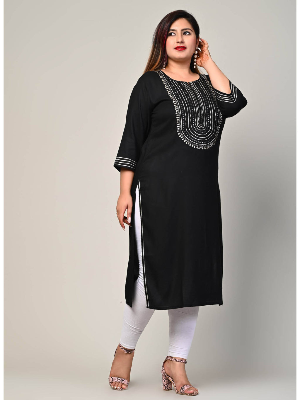 Women Plus Size Round Neck Kurta -Turquoise | FY93 - view 28