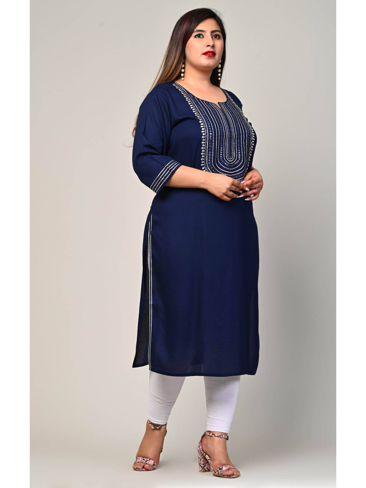 Women Plus Size Round Neck Kurta -Yellow | FY93 - view 18