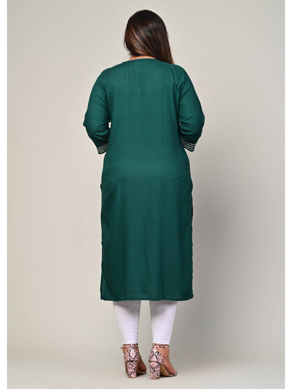 Women Plus Size Round Neck Kurta -Turquoise | FY93 - view 21