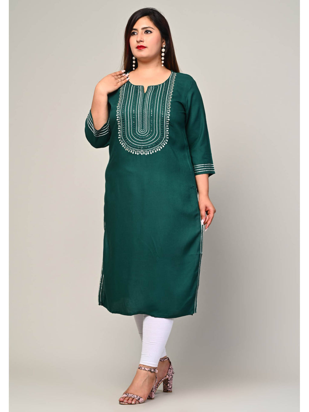 Women Plus Size Round Neck Kurta -Yellow | FY93 - view 27
