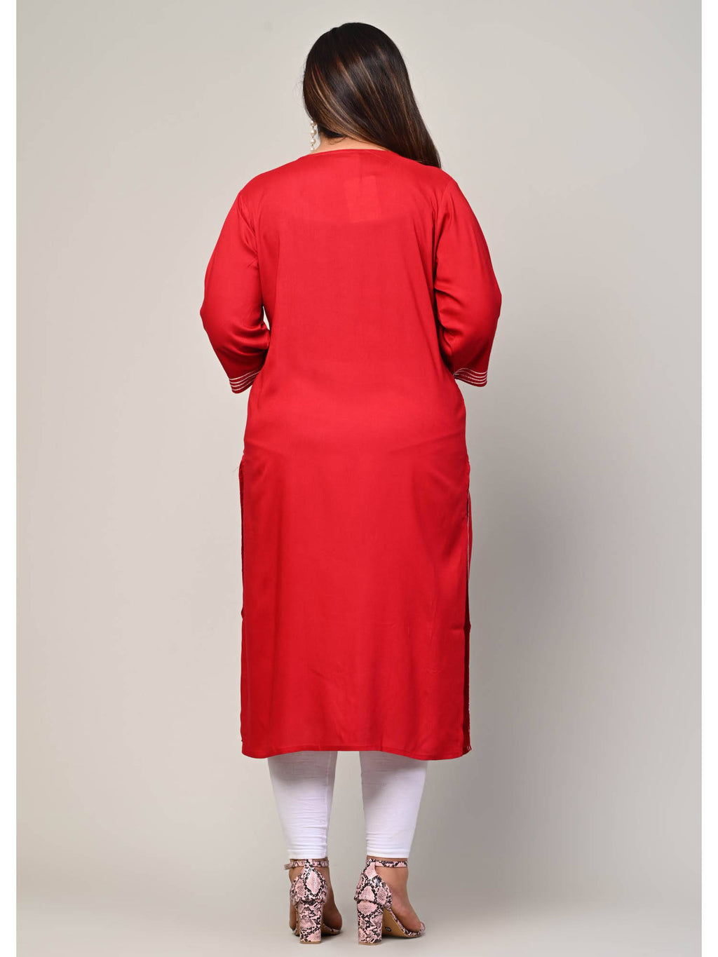 Women Plus Size Round Neck Kurta -Turquoise | KDG - view 16