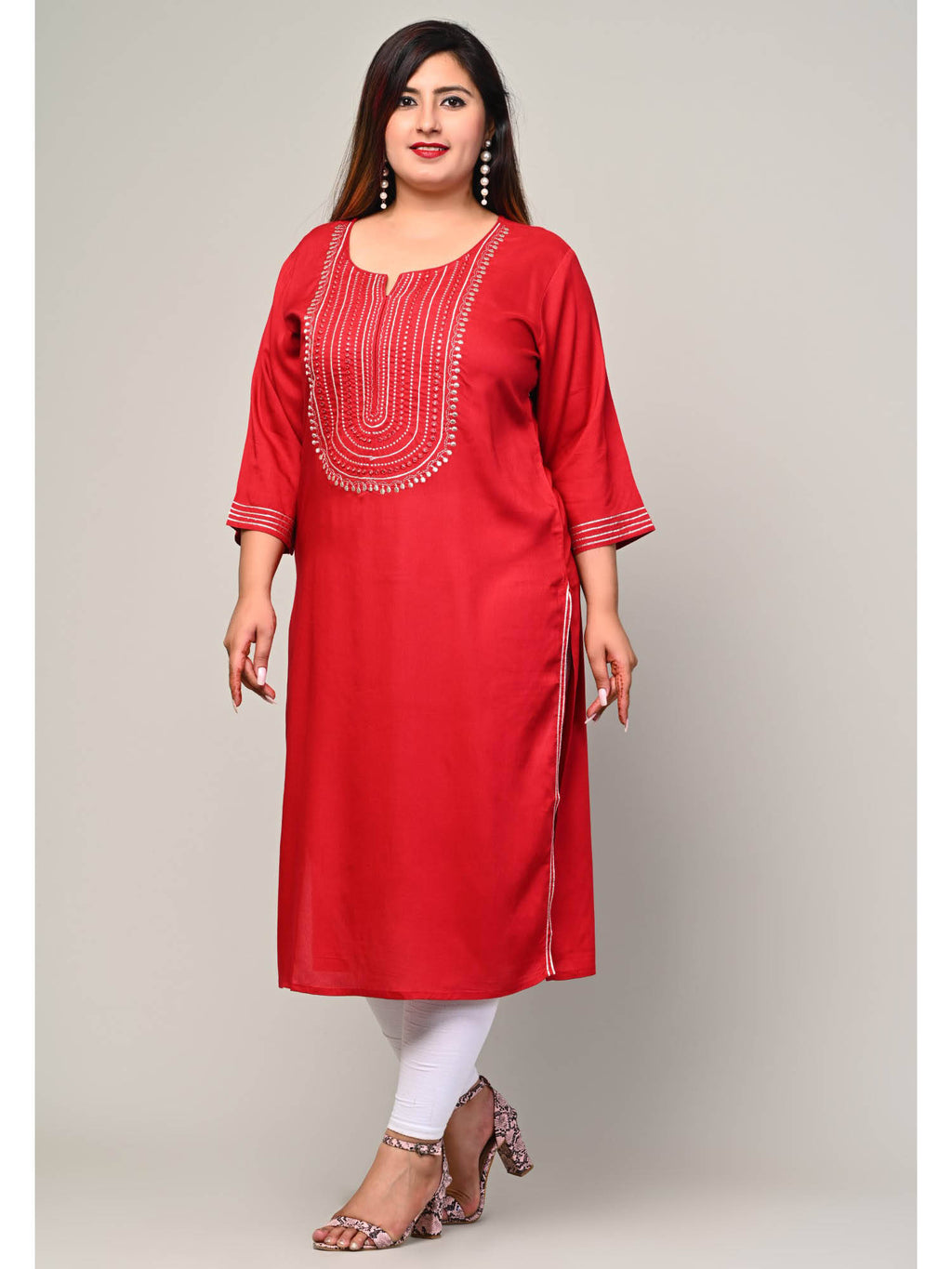 Women Plus Size Round Neck Kurta -Yellow | FY93 - view 8