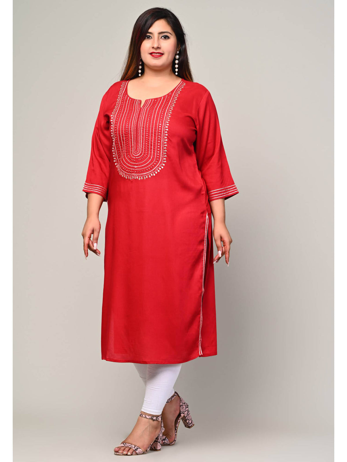 Women Plus Size Round Neck Kurta -Yellow | FY93 - view 8