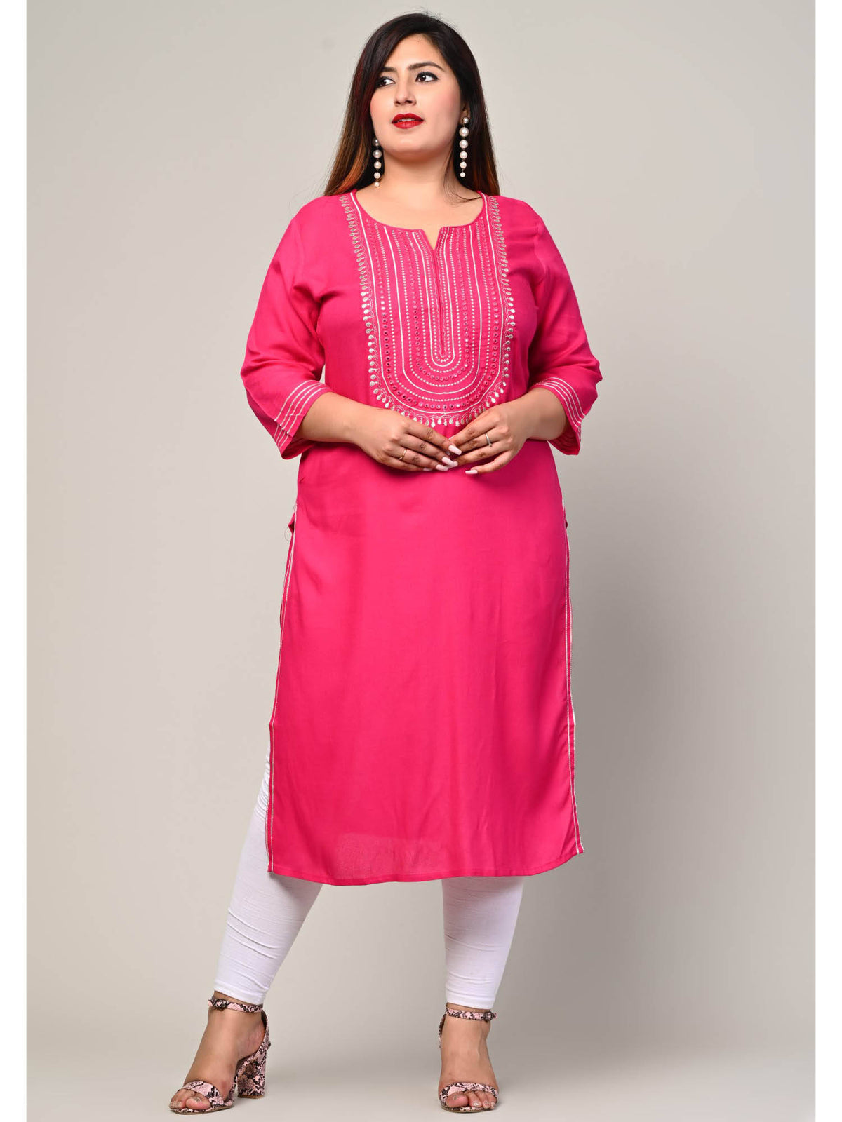Women Plus Size Round Neck Kurta -Yellow | KDG - view 34