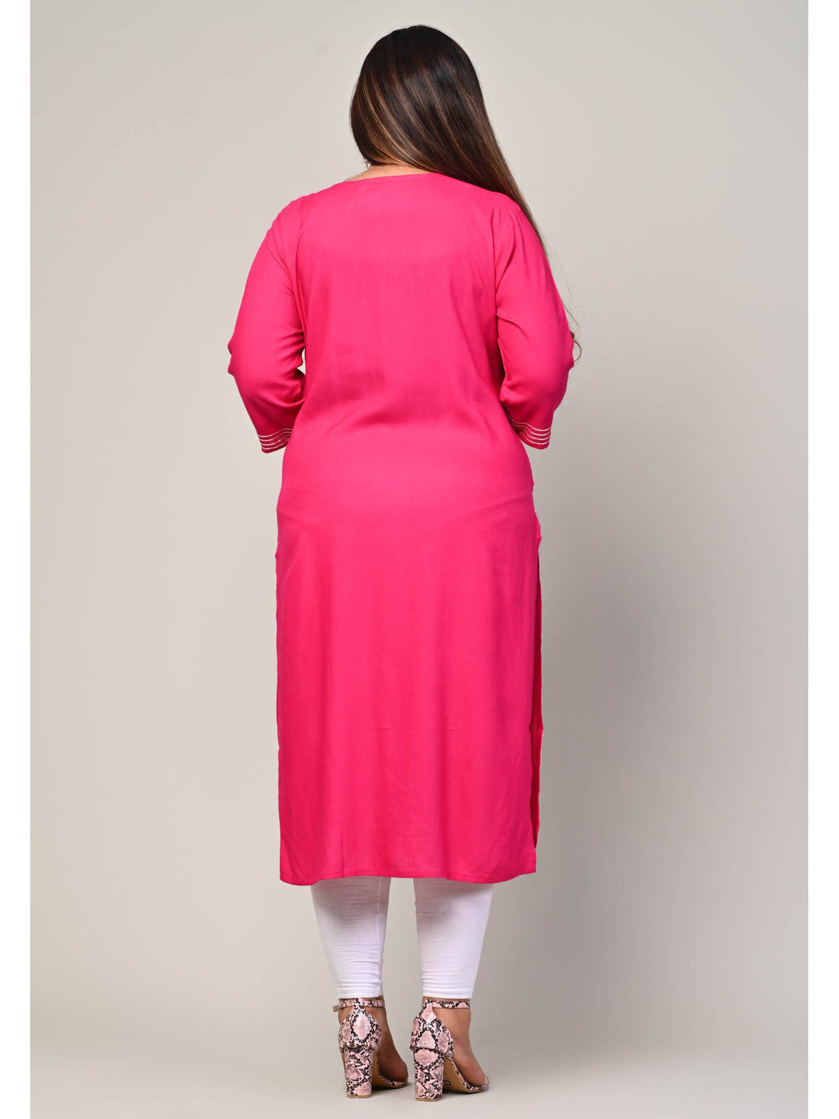 Women Plus Size Round Neck Kurta -Turquoise | KDG - view 41