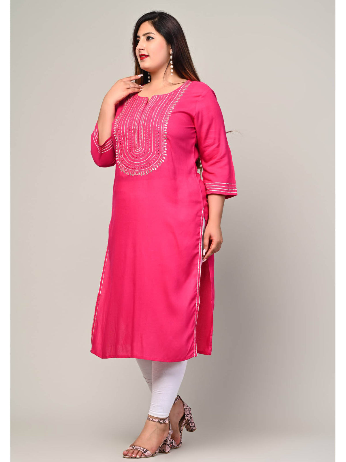 Women Plus Size Round Neck Kurta -Turquoise | KDG - view 42