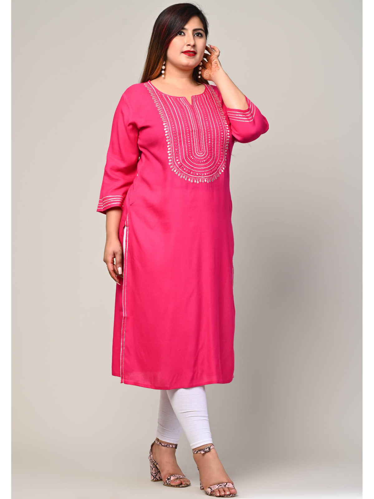 Women Plus Size Round Neck Kurta -Turquoise | FY93 - view 43