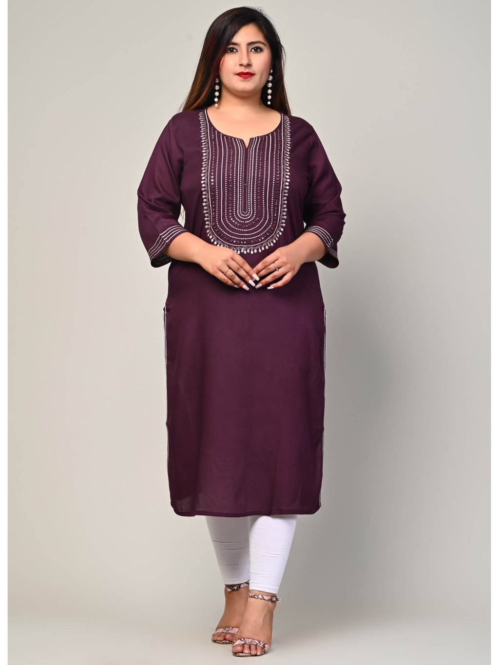 Women Plus Size Round Neck Kurta -Yellow | KDG - view 39